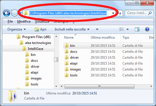 Esplora Risorse con percorso installazione IntelliGaze