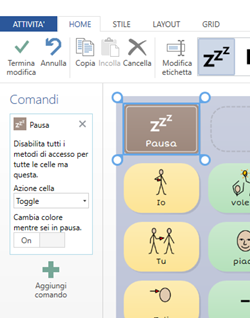 Grid 3 cella con comando Pausa per tutte le modalità di input