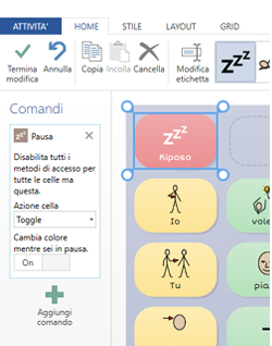 Grid 3 cella con scelta impostazioni per comando Pausa