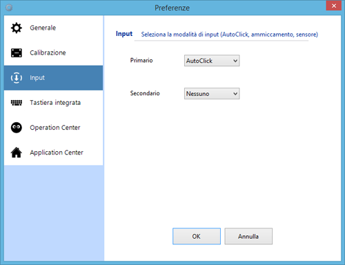 IntelliGaze 4.0 Pannello scelta dispositivo Input per i click di selezione