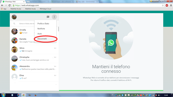 WhatsApp web - Disconnetti