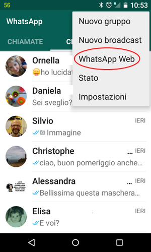 EASYeyes - whatsapp menu cellulare