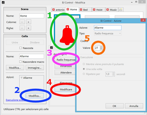 Schermata di configurazione di BjControl